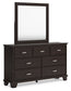 Covetown California King Panel Bed with Mirrored Dresser