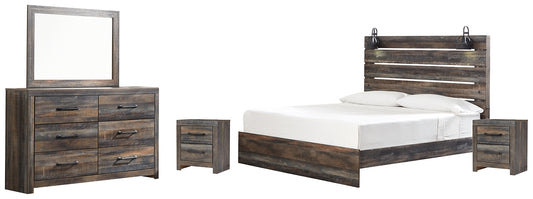 Drystan King Panel Bed with Mirrored Dresser and 2 Nightstands