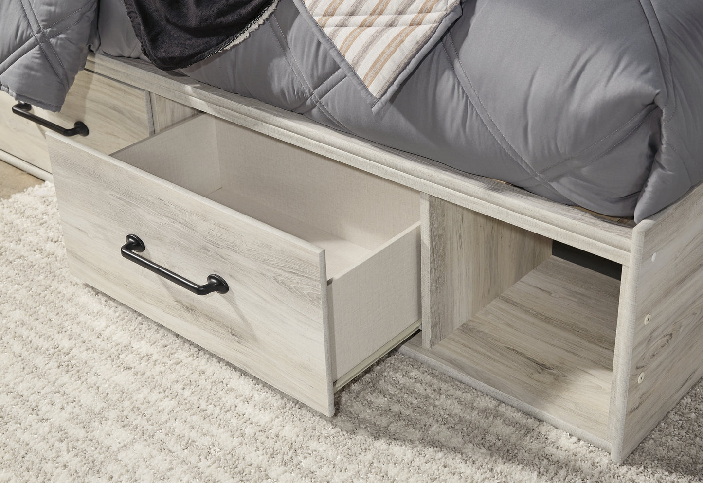 Cambeck Full Panel Bed with 4 Storage Drawers with Mirrored Dresser and Chest