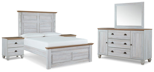 Haven Bay Queen Panel Bed with Mirrored Dresser and 2 Nightstands