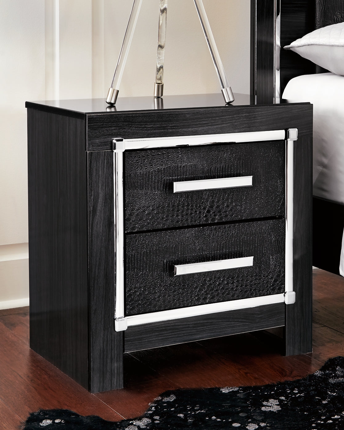 Kaydell Queen Upholstered Panel Bed with Mirrored Dresser, Chest and Nightstand