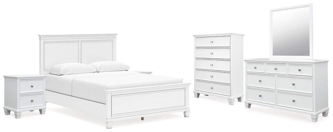 Fortman Queen Panel Bed with Mirrored Dresser, Chest and 2 Nightstands