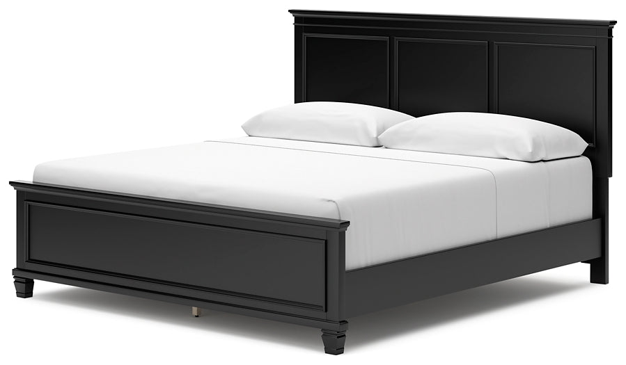 Lanolee King Panel Bed with Mirrored Dresser and Nightstand