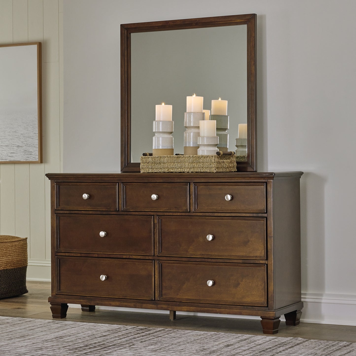 Danabrin King Panel Bed with Mirrored Dresser, Chest and Nightstand