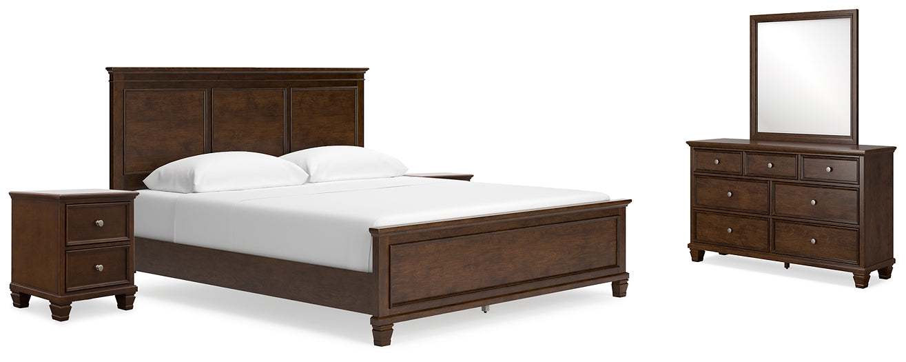 Danabrin California King Panel Bed with Mirrored Dresser and 2 Nightstands