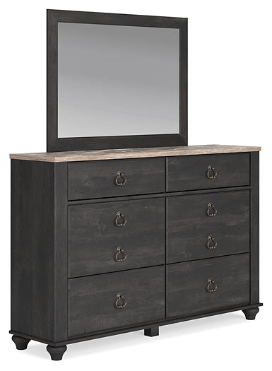 Nanforth Queen Panel Headboard with Mirrored Dresser