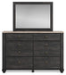 Nanforth Queen Panel Headboard with Mirrored Dresser and Chest