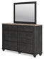 Nanforth Queen Panel Headboard with Mirrored Dresser and Chest