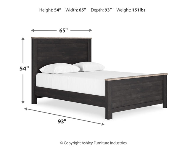 Nanforth Queen Panel Bed with Mirrored Dresser and Chest