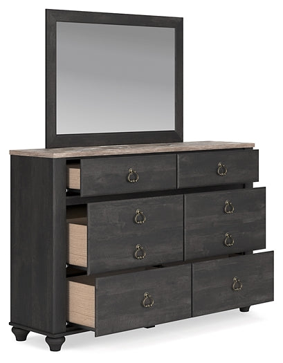 Nanforth Queen Panel Bed with Mirrored Dresser, Chest and 2 Nightstands