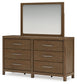 Cabalynn Queen Upholstered Bed with Mirrored Dresser and Chest