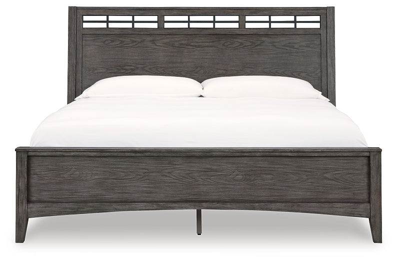 Montillan Queen Panel Bed with Mirrored Dresser and Nightstand